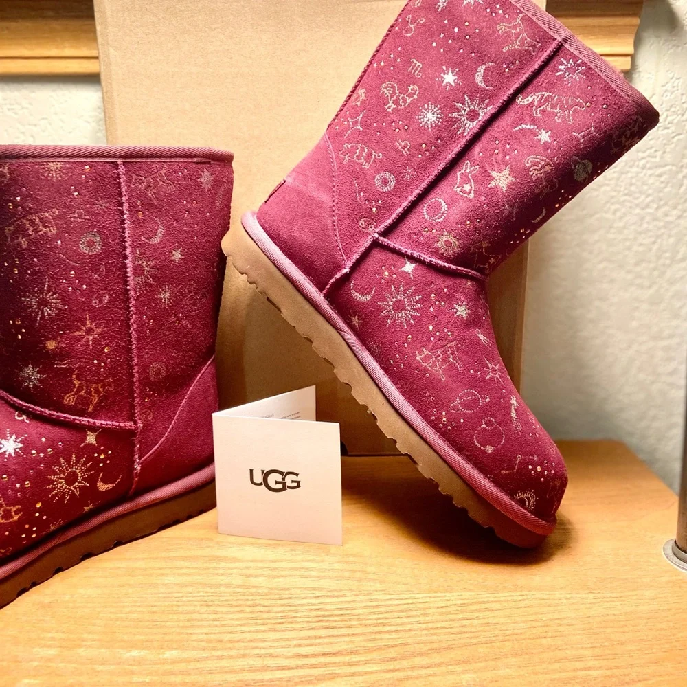 NIB-Ugg Grape Zodiac Short Suede Sheepskin Boots - Picture 10 of 16